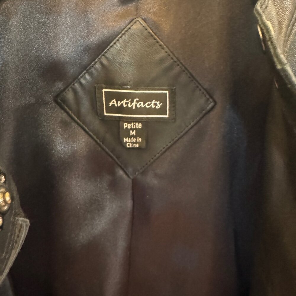 Artifacts Black Leather Jacket Coat Cool Snap Clo… - image 5